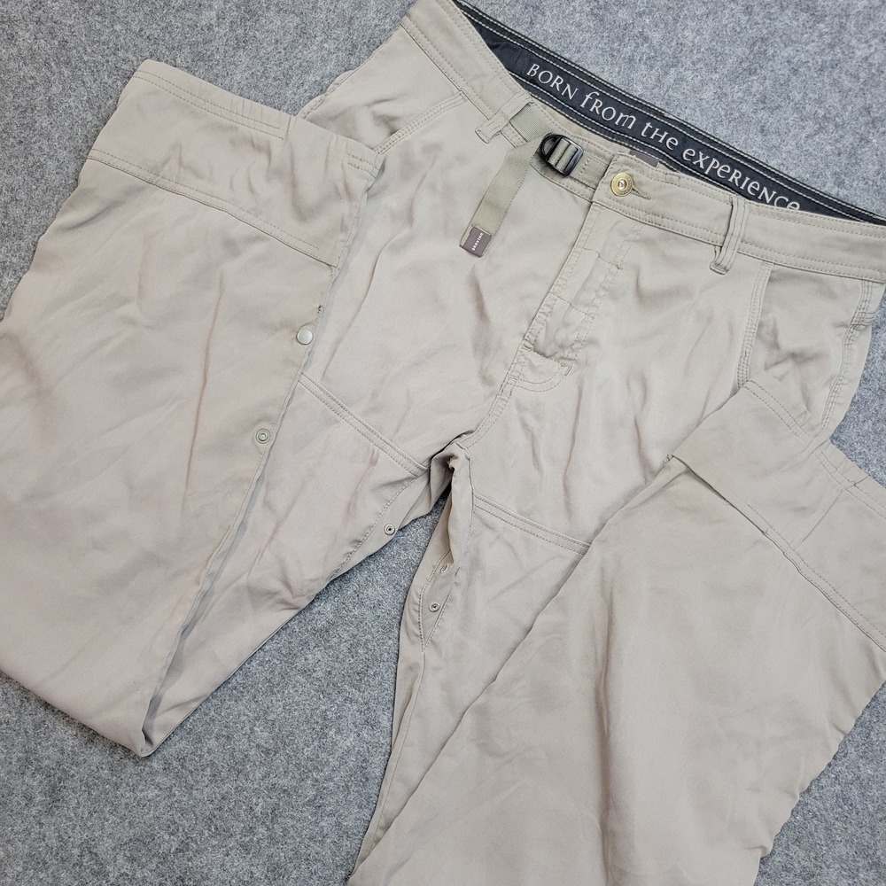 Prana Pants Mens 34x34 Beige Stretch Belted Waist Roll Up Cargo Straight Leg